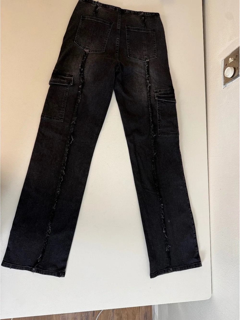 Fashion Nova Black Wide Leg Cargo Jeans with Side Pockets size Small